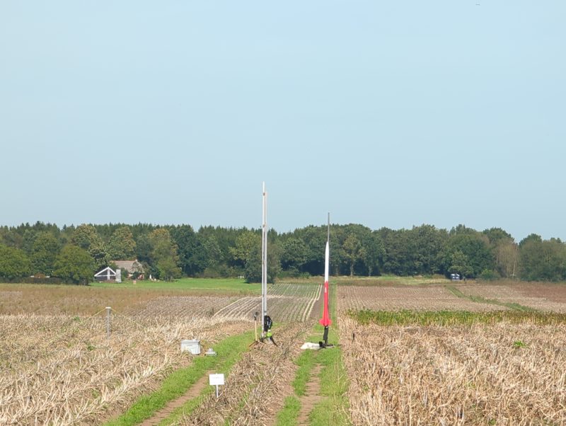 The PML Intruder on the launch rail in a potato field at Exloo
